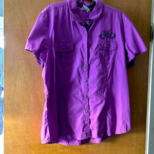 Harley Davidson shirts one pink with snaps, one has silver buttons with crystal.